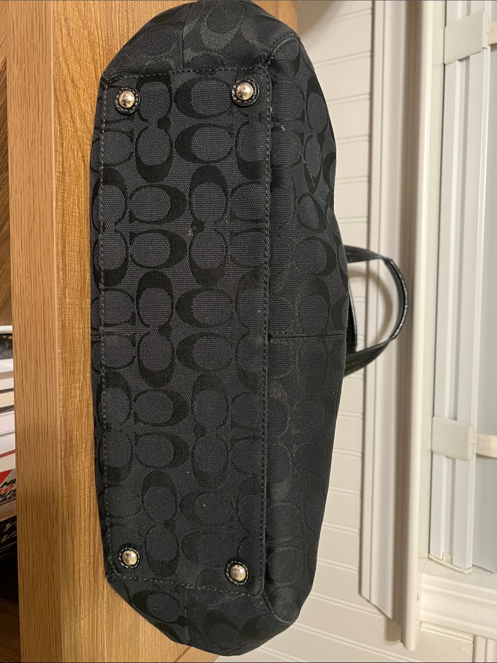 Coach Black Signature Jacquard Tote with Patent Trim and Tag - Picture 6 of 16